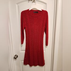 New York & Company Red Long Sleeve Midi Sweater Dress